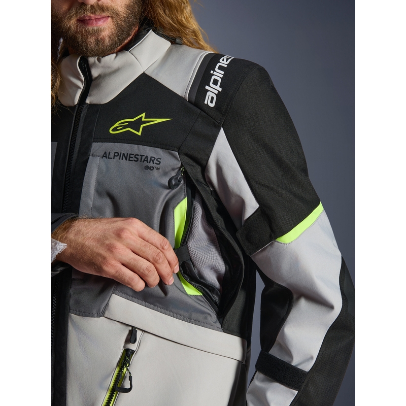 Alpinestars Andes V4 Drystar Moottoripyörä Takki Tummanharmaa-Vaaleanharmaa-Musta-Fluo Keltainen