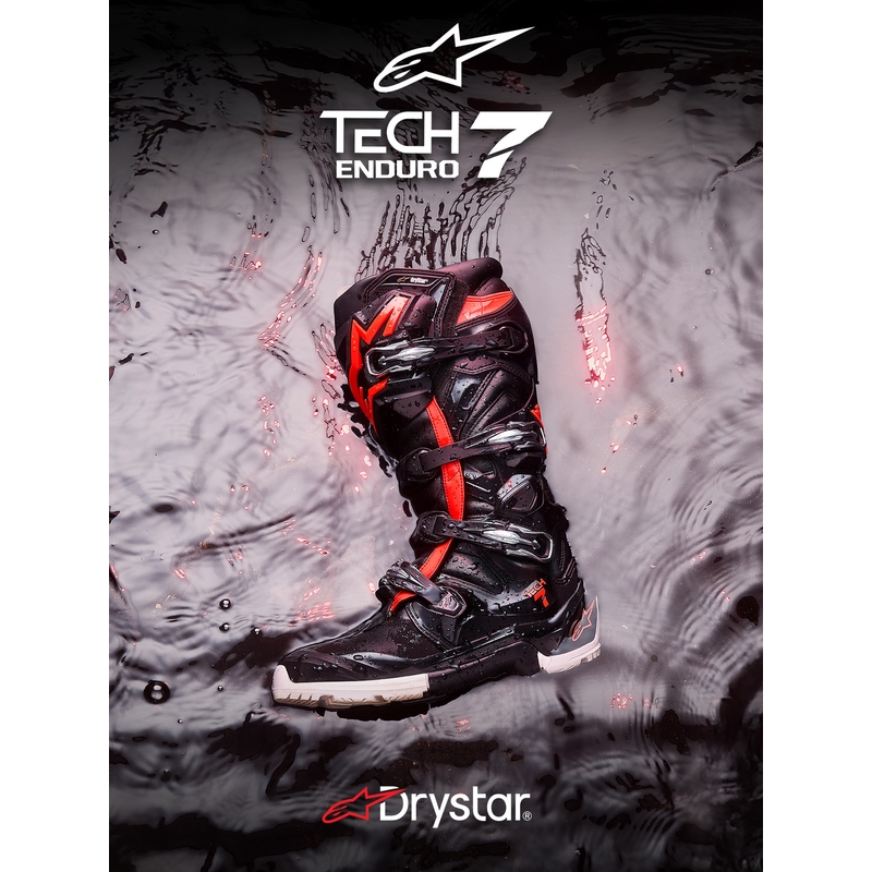 Alpinestars TECH 7 Enduro Drystar -moottoripyöräsaappaat musta-neonpuna-valkoinen