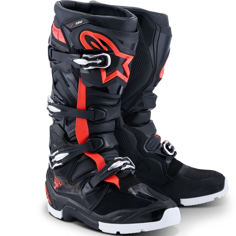 Alpinestars TECH 7 Enduro Drystar -moottoripyöräsaappaat musta-neonpuna-valkoinen
