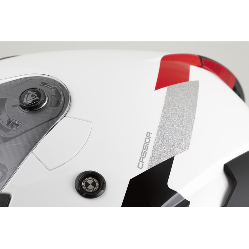 Cassida Reflex 2.0 Safety avokypärä moottoripyörälle, valkoinen-punainen-harmaa-heijastava hopea