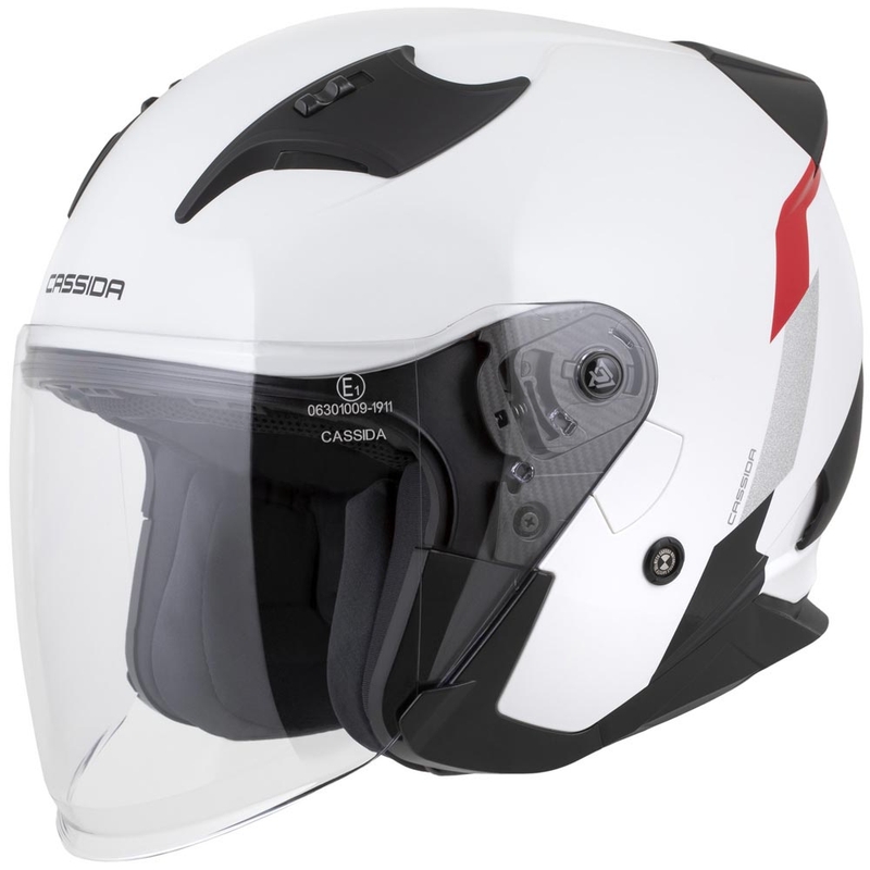 Cassida Reflex 2.0 Safety avokypärä moottoripyörälle, valkoinen-punainen-harmaa-heijastava hopea