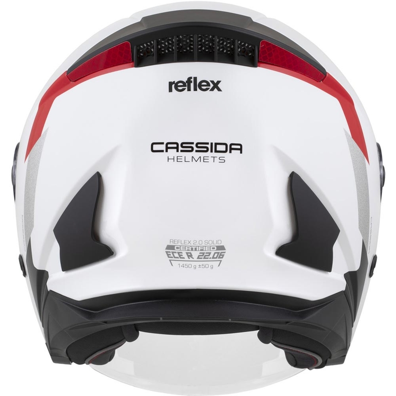 Cassida Reflex 2.0 Safety avokypärä moottoripyörälle, valkoinen-punainen-harmaa-heijastava hopea