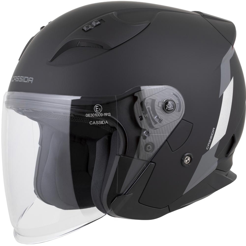 Cassida Reflex 2.0 Safety Open Face -moottoripyöräkypärä mattamusta-harmaa-heijastava hopea