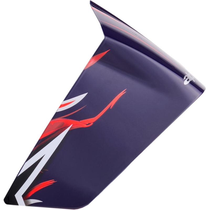 Aerodynaaminen spoileri moottoripyöräkypäriin Alpinestars Supertech R10 FLYTE kilpaprofiililla, matta sini-puna-valkoinen
