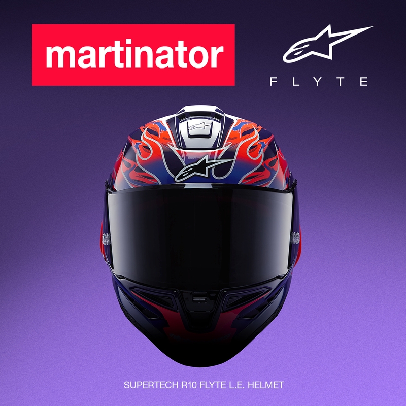 Alpinestars Supertech R-10 Flyte -moottoripyöräkypärä, rajoitettu erä, Jorge Martin, violetti-punainen
