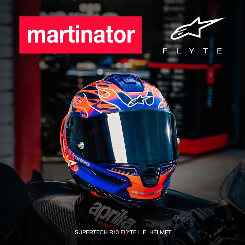Alpinestars Supertech R-10 Flyte -moottoripyöräkypärä, rajoitettu erä, Jorge Martin, violetti-punainen