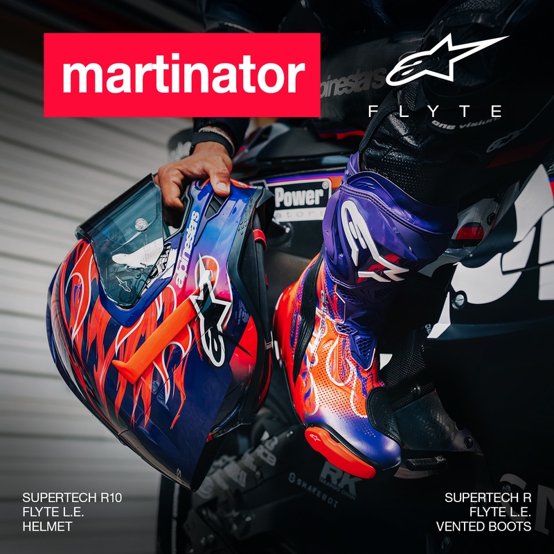 Alpinestars Supertech R-10 Flyte -moottoripyöräkypärä, rajoitettu erä, Jorge Martin, violetti-punainen