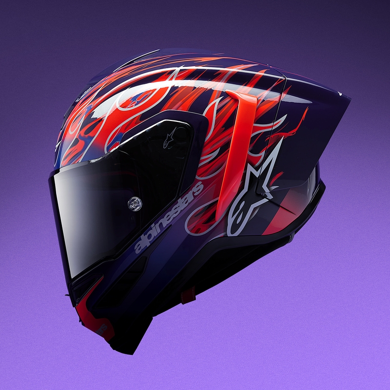 Alpinestars Supertech R-10 Flyte -moottoripyöräkypärä, rajoitettu erä, Jorge Martin, violetti-punainen
