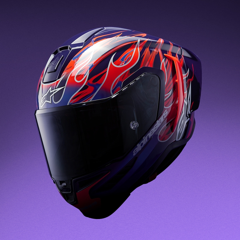 Alpinestars Supertech R-10 Flyte -moottoripyöräkypärä, rajoitettu erä, Jorge Martin, violetti-punainen