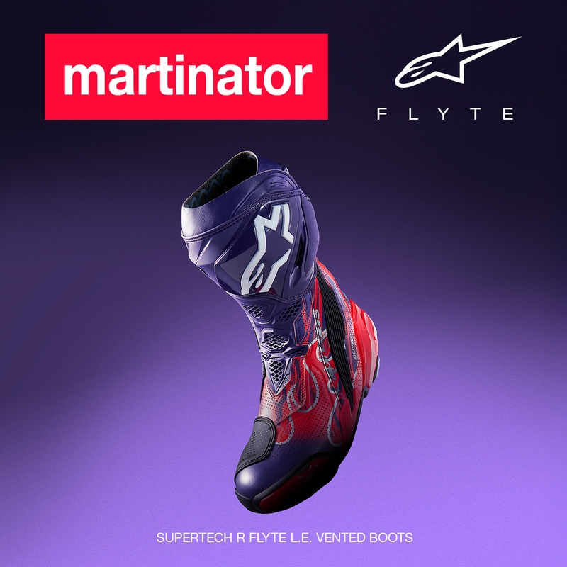 Alpinestars Supertech R Vented Flyte -moottoripyöräsaappaat, rajoitetun erän, Jorge Martin, violetti-punainen-musta