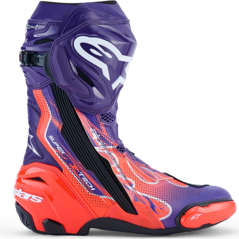 Alpinestars Supertech R Vented Flyte -moottoripyöräsaappaat, rajoitetun erän, Jorge Martin, violetti-punainen-musta