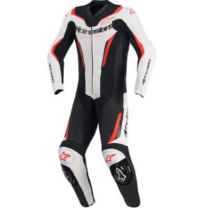 Alpinestars GP Force V2 kaksiosainen nahkapuku musta-valko-fluopunainen