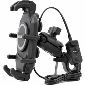 Tärinänvaimennettu puhelinpidike langattomalla laturilla ja USB-C-liitännällä MotoZem M26-C1 musta