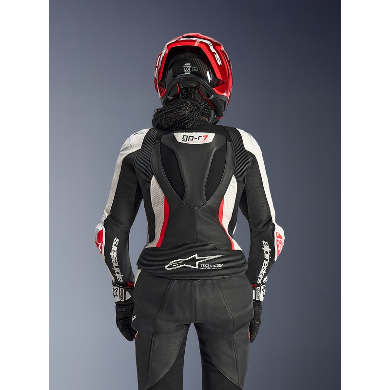 Naisten kaksiosainen nahkainen moottoripyörähaalari Alpinestars Stella GP-R7 musta-valko-fluopunainen