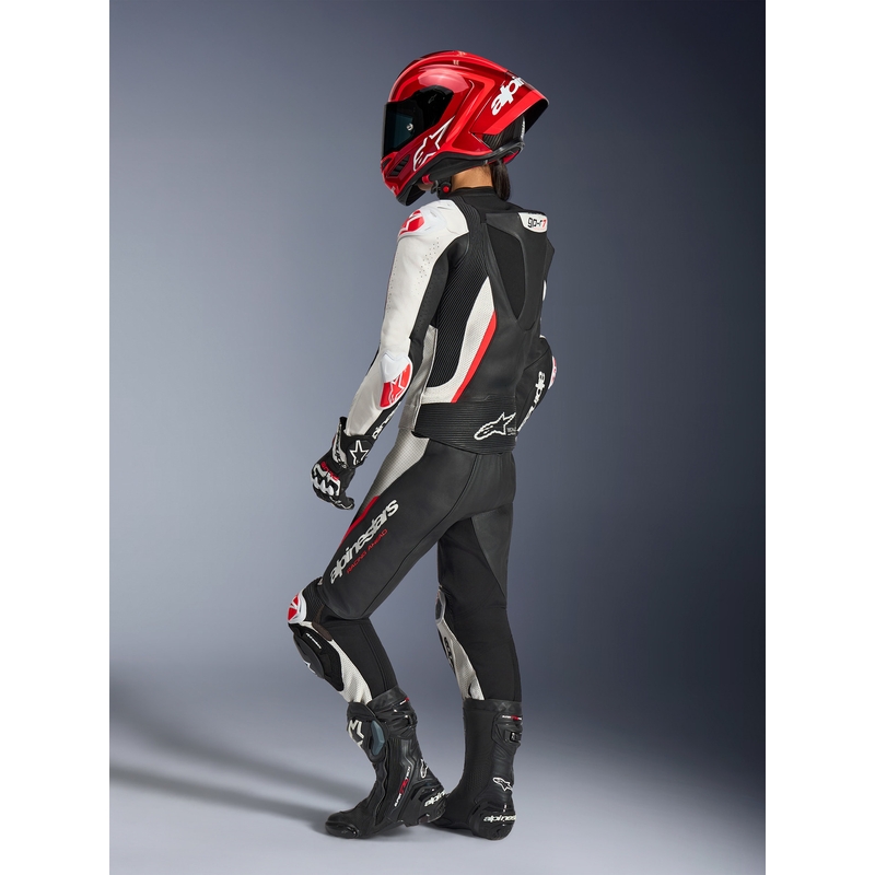 Naisten kaksiosainen nahkainen moottoripyörähaalari Alpinestars Stella GP-R7 musta-valko-fluopunainen