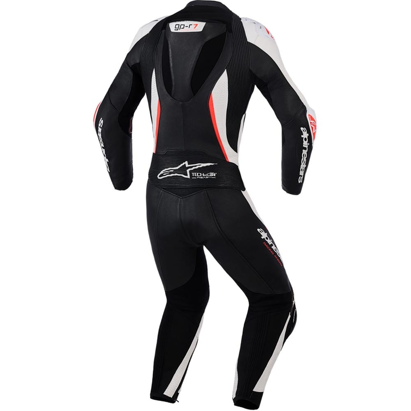 Naisten kaksiosainen nahkainen moottoripyörähaalari Alpinestars Stella GP-R7 musta-valko-fluopunainen