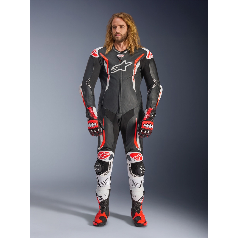 Alpinestars GP TECH V5 nahkainen yksiosainen moottoripyöräpuku musta-valko-fluopunainen