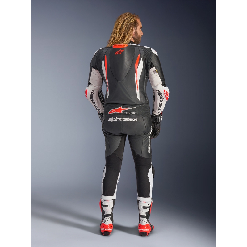 Alpinestars GP TECH V5 nahkainen yksiosainen moottoripyöräpuku musta-valko-fluopunainen