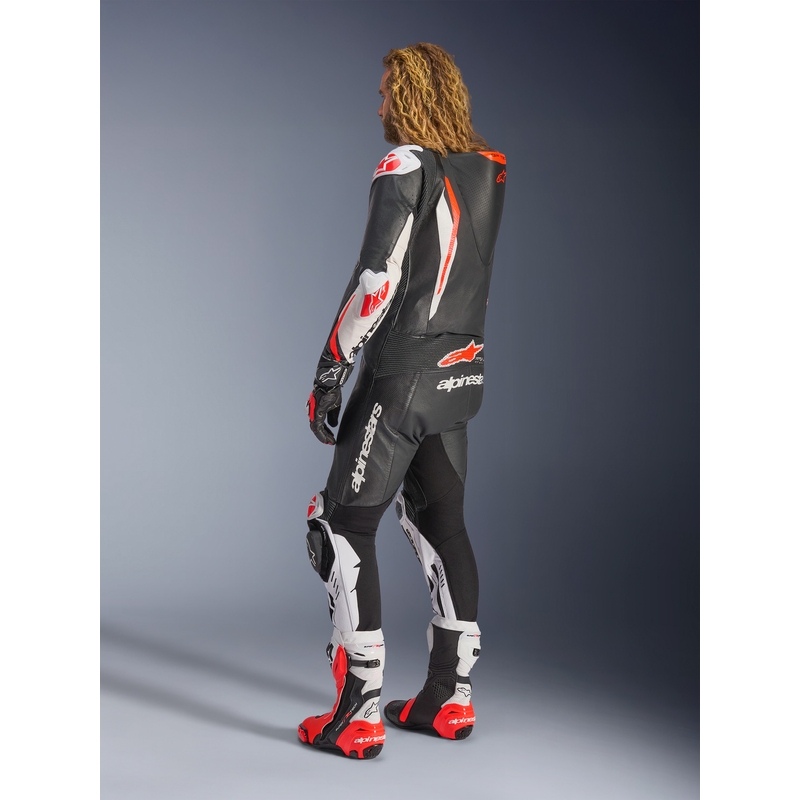 Alpinestars GP TECH V5 nahkainen yksiosainen moottoripyöräpuku musta-valko-fluopunainen