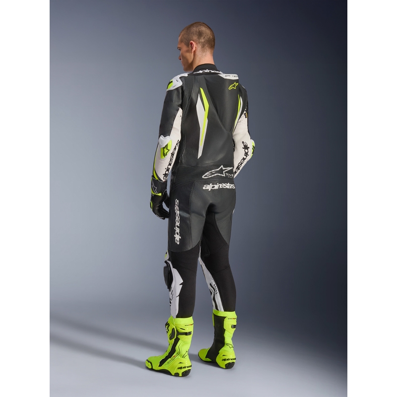 Alpinestars GP TECH V5 nahkainen yksiosainen moottoripyöräpuku musta-valko-fluo-keltainen
