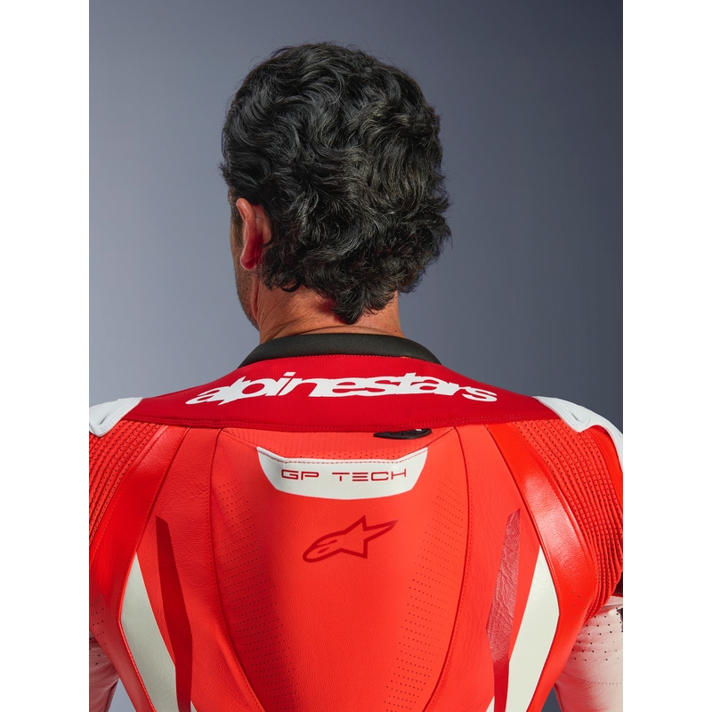 Alpinestars GP TECH V5 yksiosainen moottoripyöränahkapuku, fluoresoiva punainen-punainen-valkoinen