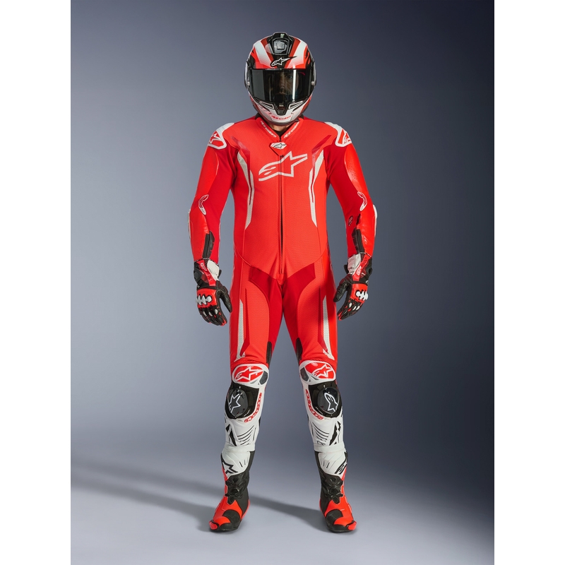 Alpinestars GP TECH V5 yksiosainen moottoripyöränahkapuku, fluoresoiva punainen-punainen-valkoinen