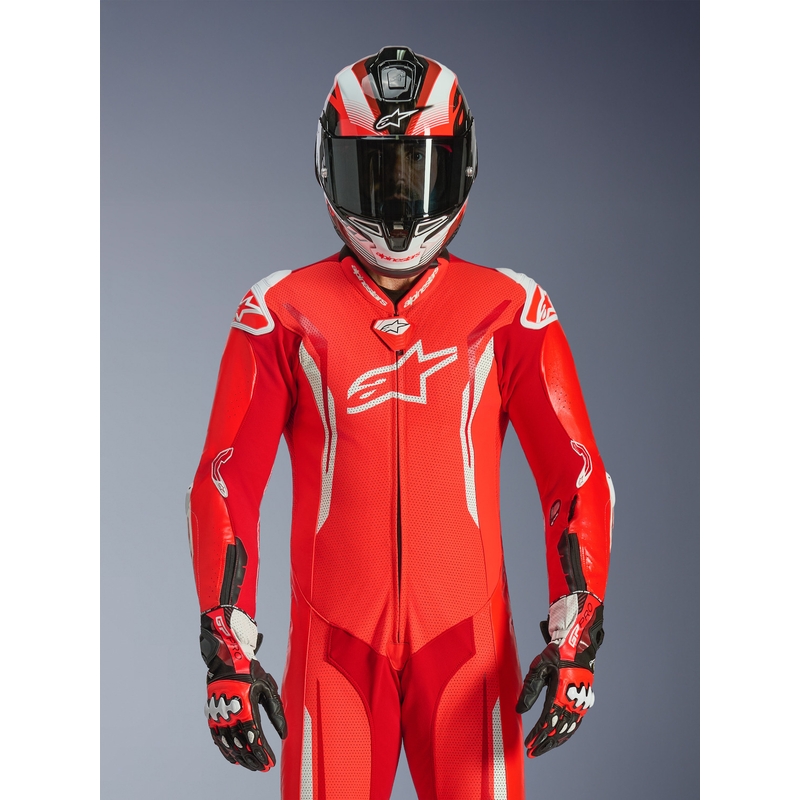 Alpinestars GP TECH V5 yksiosainen moottoripyöränahkapuku, fluoresoiva punainen-punainen-valkoinen