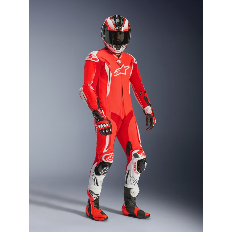 Alpinestars GP TECH V5 yksiosainen moottoripyöränahkapuku, fluoresoiva punainen-punainen-valkoinen