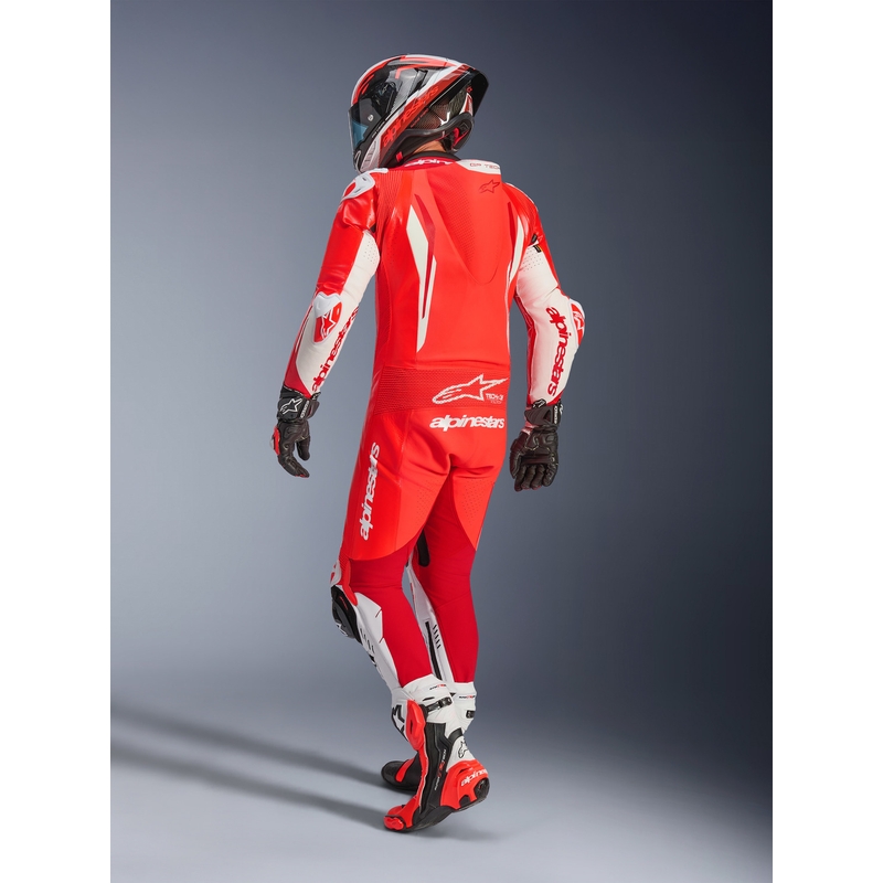 Alpinestars GP TECH V5 yksiosainen moottoripyöränahkapuku, fluoresoiva punainen-punainen-valkoinen
