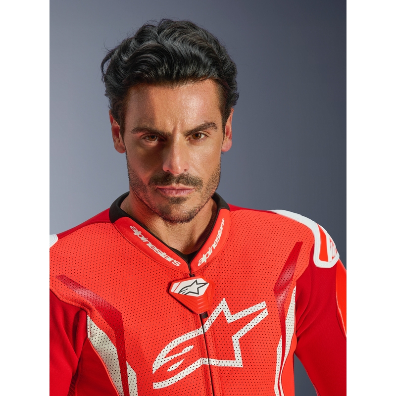 Alpinestars GP TECH V5 yksiosainen moottoripyöränahkapuku, fluoresoiva punainen-punainen-valkoinen
