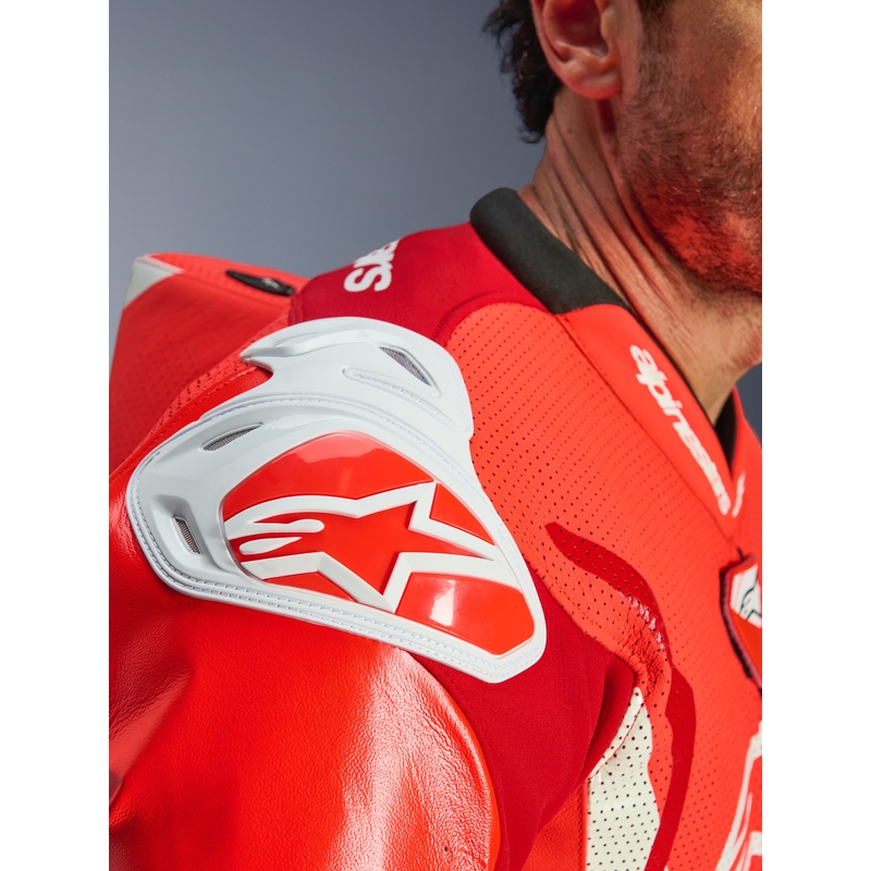 Alpinestars GP TECH V5 yksiosainen moottoripyöränahkapuku, fluoresoiva punainen-punainen-valkoinen