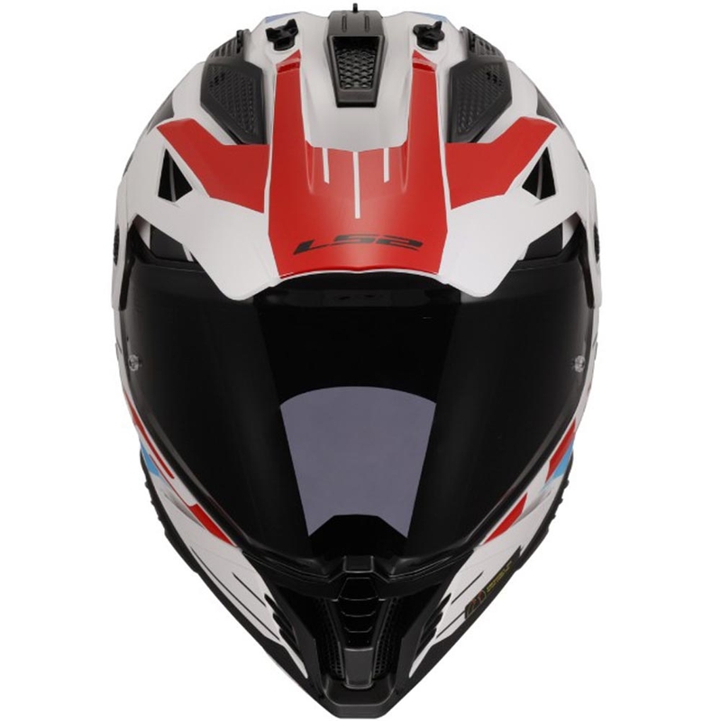 Enduro-moottoripyöräkypärä LS2 MX702 PIONEER II NAMIB valkoinen-sini-punainen
