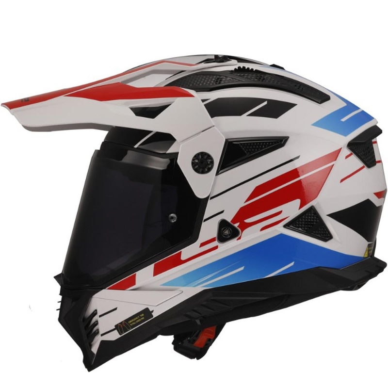 Enduro-moottoripyöräkypärä LS2 MX702 PIONEER II NAMIB valkoinen-sini-punainen