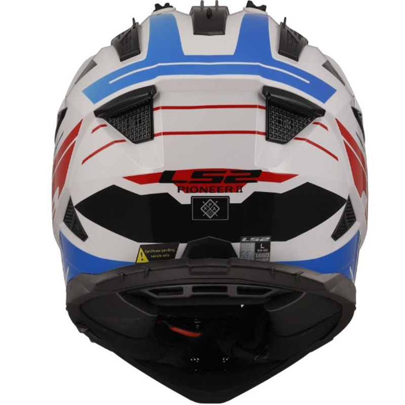 Enduro-moottoripyöräkypärä LS2 MX702 PIONEER II NAMIB valkoinen-sini-punainen