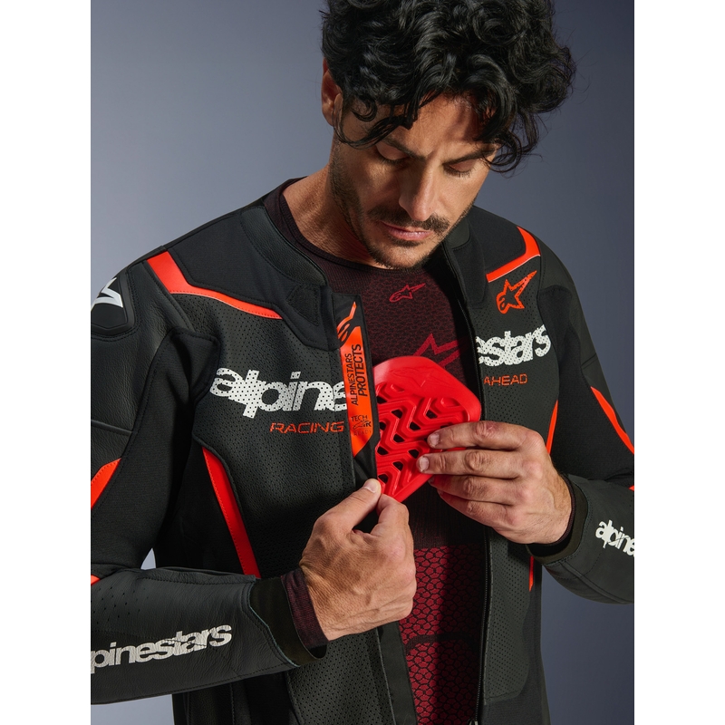 Alpinestars GP Force V2 Airflow nahkatakki musta-neonpuna-valkoinen