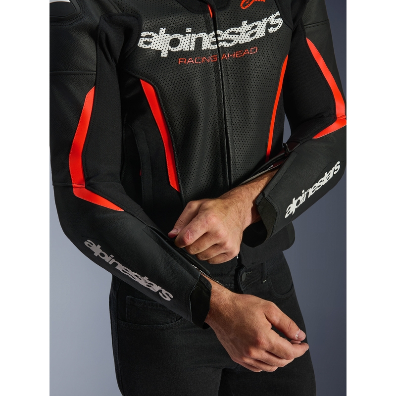 Alpinestars GP Force V2 Airflow nahkatakki musta-neonpuna-valkoinen