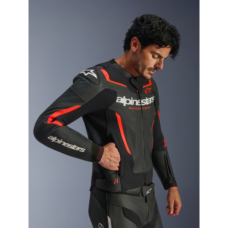 Alpinestars GP Force V2 Airflow nahkatakki musta-neonpuna-valkoinen