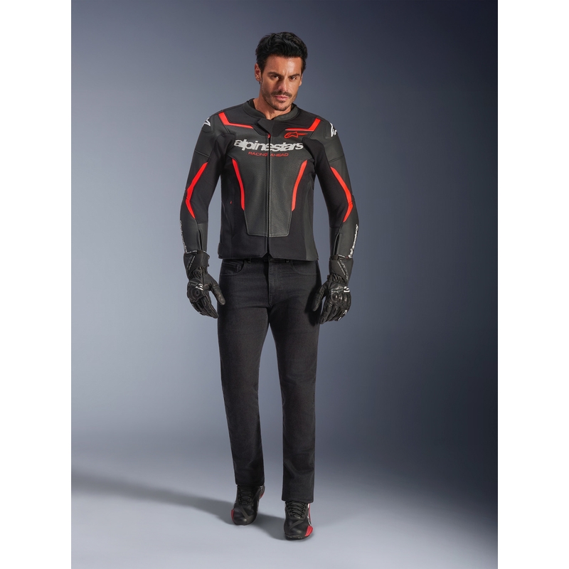 Alpinestars GP Force V2 Airflow nahkatakki musta-neonpuna-valkoinen