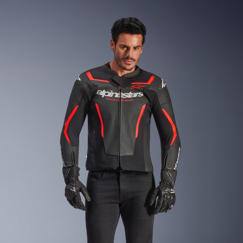 Alpinestars GP Force V2 Airflow nahkatakki musta-neonpuna-valkoinen