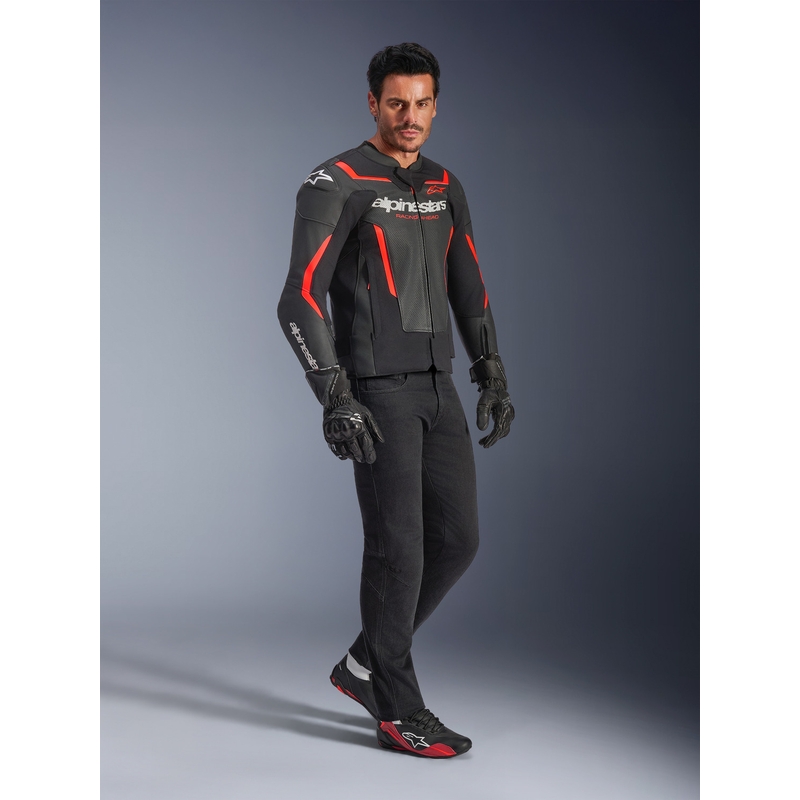 Alpinestars GP Force V2 Airflow nahkatakki musta-neonpuna-valkoinen