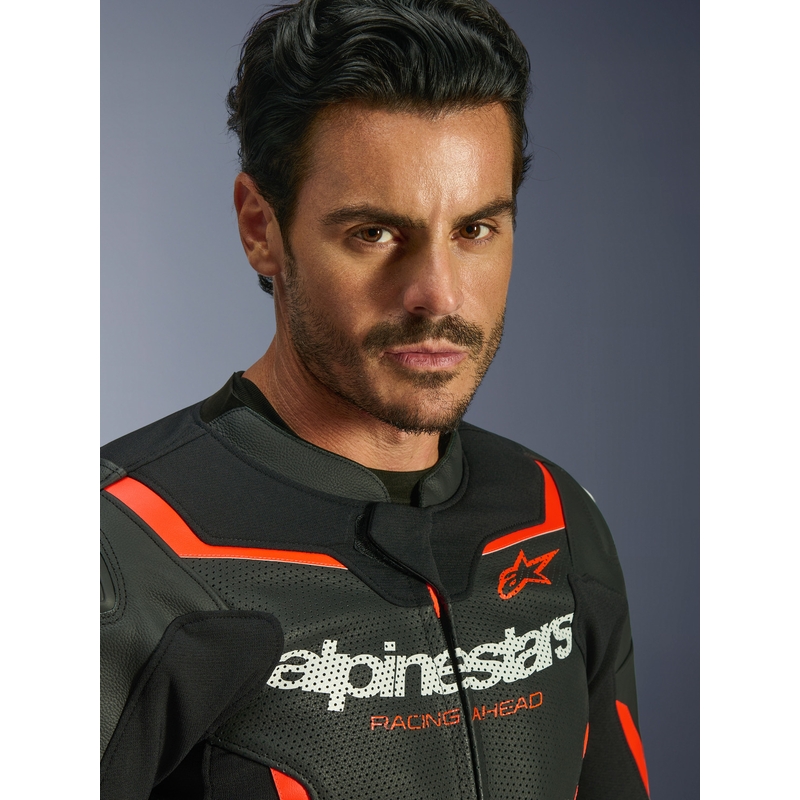 Alpinestars GP Force V2 Airflow nahkatakki musta-neonpuna-valkoinen