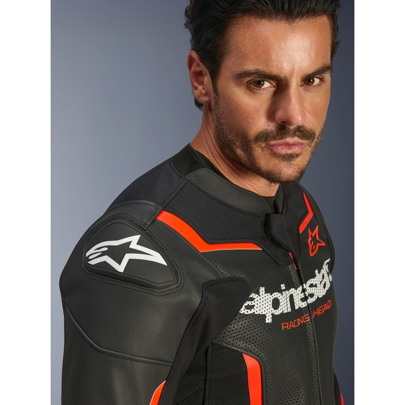 Alpinestars GP Force V2 Airflow nahkatakki musta-neonpuna-valkoinen
