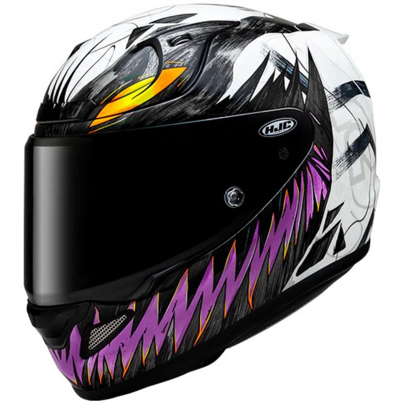 Kokokasvoinen moottoripyöräkypärä HJC RPHA 12 Anti Venom 2 Marvel MC8 musta-valko-violetti
