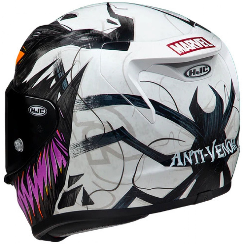 Kokokasvoinen moottoripyöräkypärä HJC RPHA 12 Anti Venom 2 Marvel MC8 musta-valko-violetti