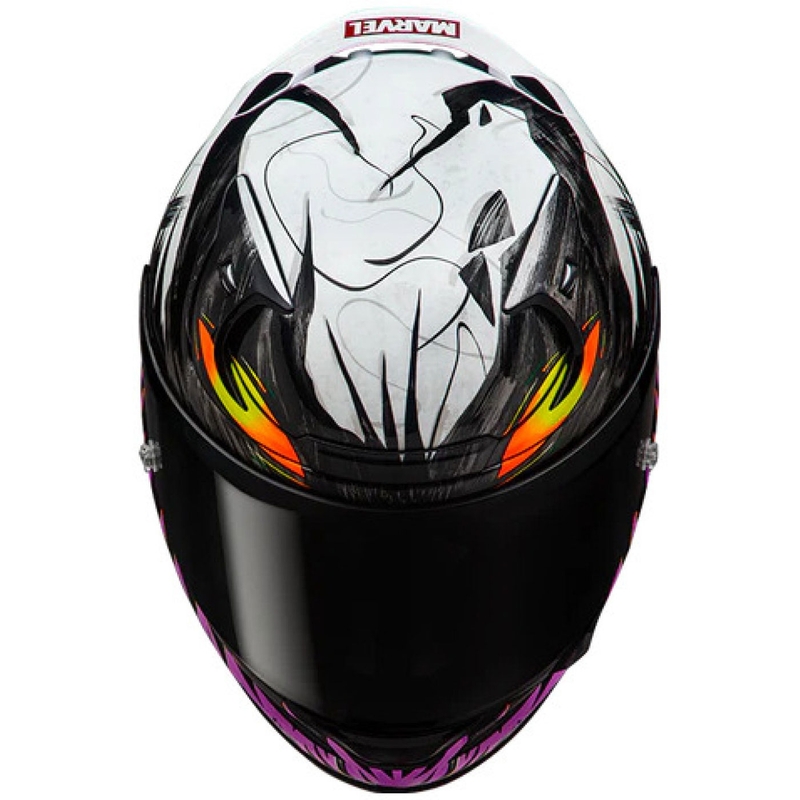 Kokokasvoinen moottoripyöräkypärä HJC RPHA 12 Anti Venom 2 Marvel MC8 musta-valko-violetti