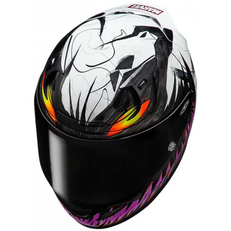 Kokokasvoinen moottoripyöräkypärä HJC RPHA 12 Anti Venom 2 Marvel MC8 musta-valko-violetti