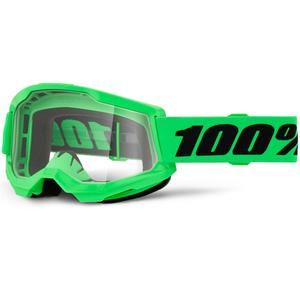 Motocrosslasit 100% STRATA 2 NEW fluo green kirkkaalla pleksilasilla