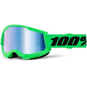 Motocrosslasit 100% STRATA 2 NEW fluo green -sinisellä pleksilasilla