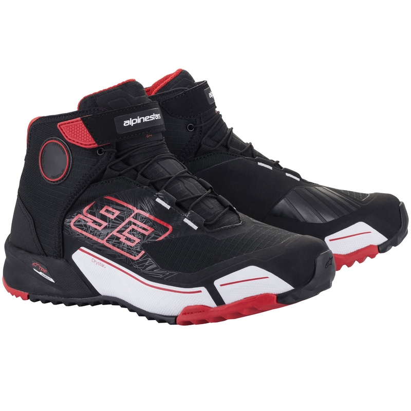 Alpinestars CR-X Drystar MM93 moottoripyöräsaappaat, mallisto musta-puna-valkoinen