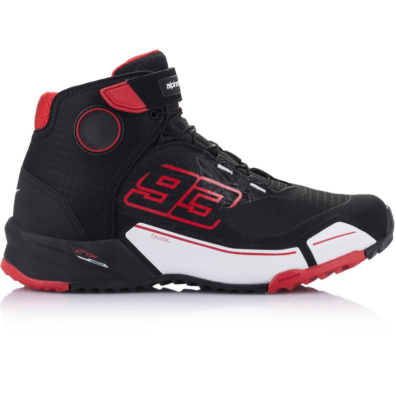 Alpinestars CR-X Drystar MM93 moottoripyöräsaappaat, mallisto musta-puna-valkoinen